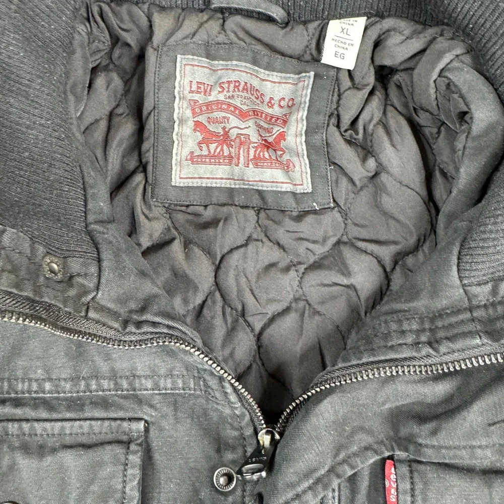 Levi's Jacket Mens XL Black Cotton Quilted Lined Field Utility Workwear Coat